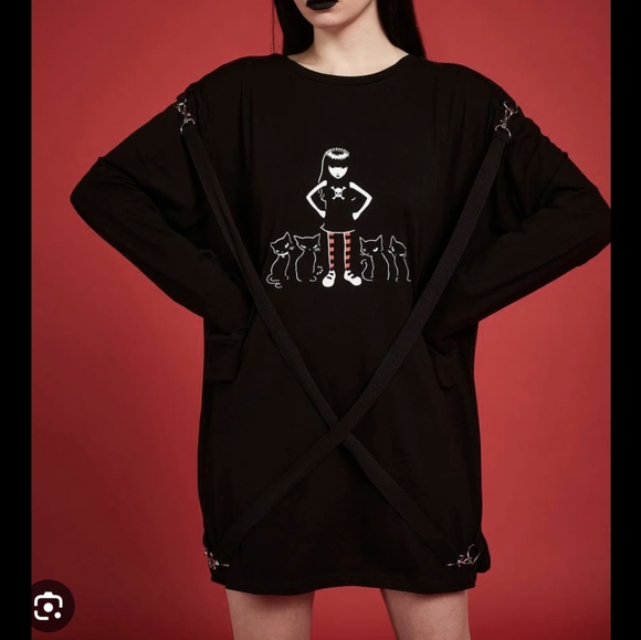 Dolls Kill x Emily the Strange Together Purrever Harness Strap Cats Tee Small - Picture 5 of 5